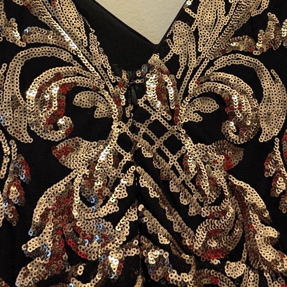 Lulus Black & Gold Sequin Beaded Maxi Dress | Size L | Glam Evening Gown - Picture 3 of 6